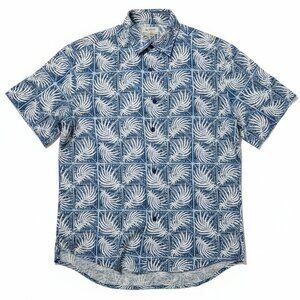 Nat Nast Silk Camp Shirt Blue Hawaiian Palm Print Button Front Size L